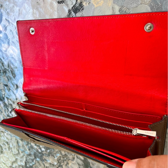 EUC Celine Long Snap Wallet Taupe With Red Interior - Picture 15 of 16